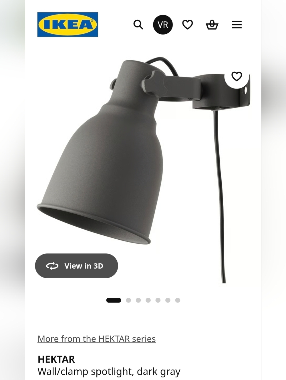IKEA HEKTAR Wall Clamp Spotlight - Dark Gray